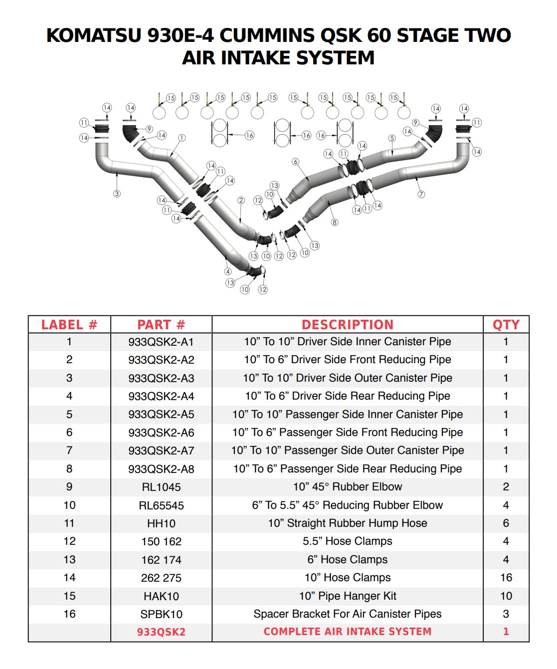 Komatsu 930-4 Air Intake System Diagram — Dba Silencing Mining Truck Parts Catalogue